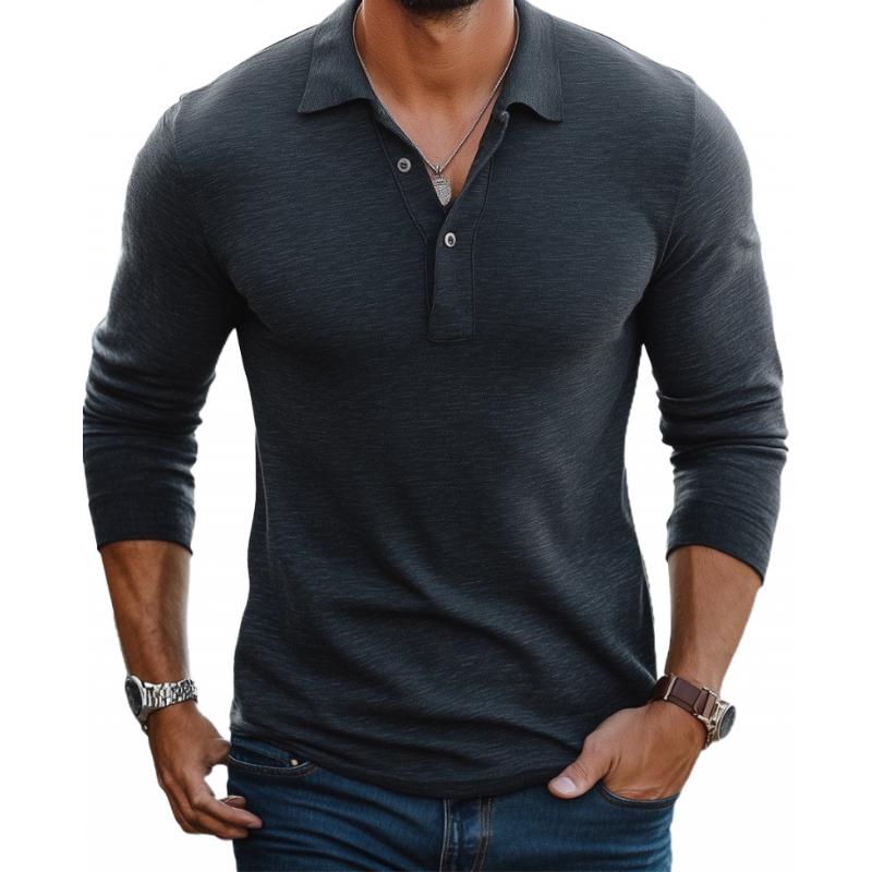 Long Sleeve Polo Shirt | Button Placket Lapel Collar