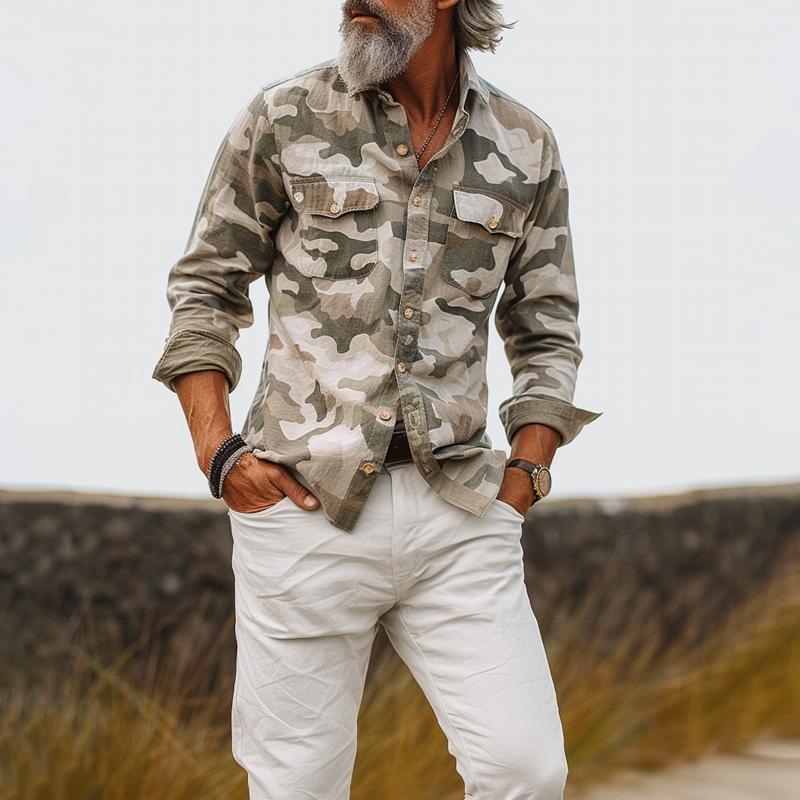 Camouflage Blouse | Long Sleeve Button Up with Chest Pockets