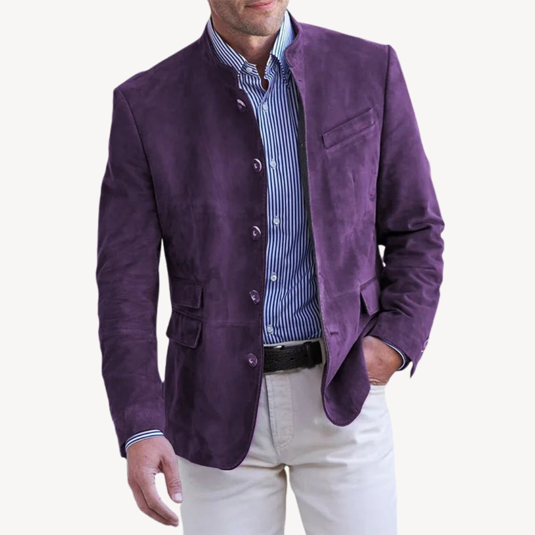 Blazer Jacket - Mandarin Collar with Button Front