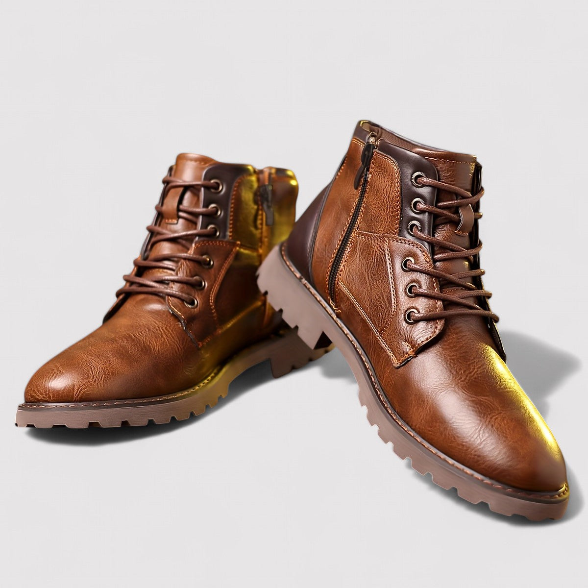 Lace Up Ankle Boots - Zip Side with Chunky Sole