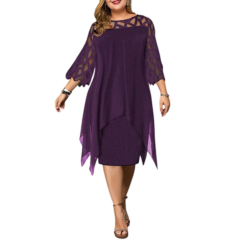 Midi Dress - Layered Hem with Sheer Sleeve Cutouts Guest Dress