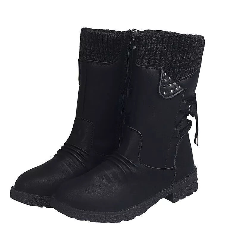 Mid Calf Boots | Knit Cuff and Bow Detail