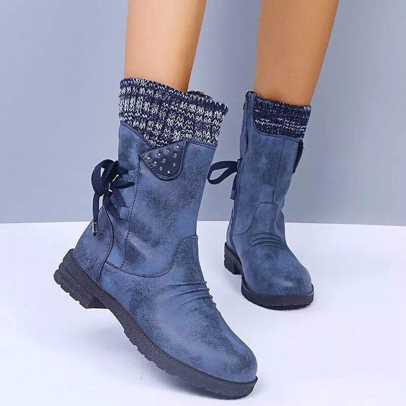 Mid Calf Boots | Knit Cuff and Bow Detail
