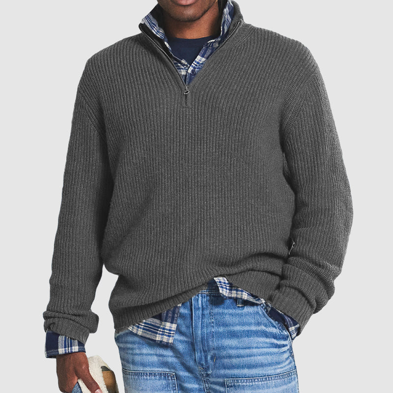 Half Zip Sweater | Ribbed Knit with Casual Fit