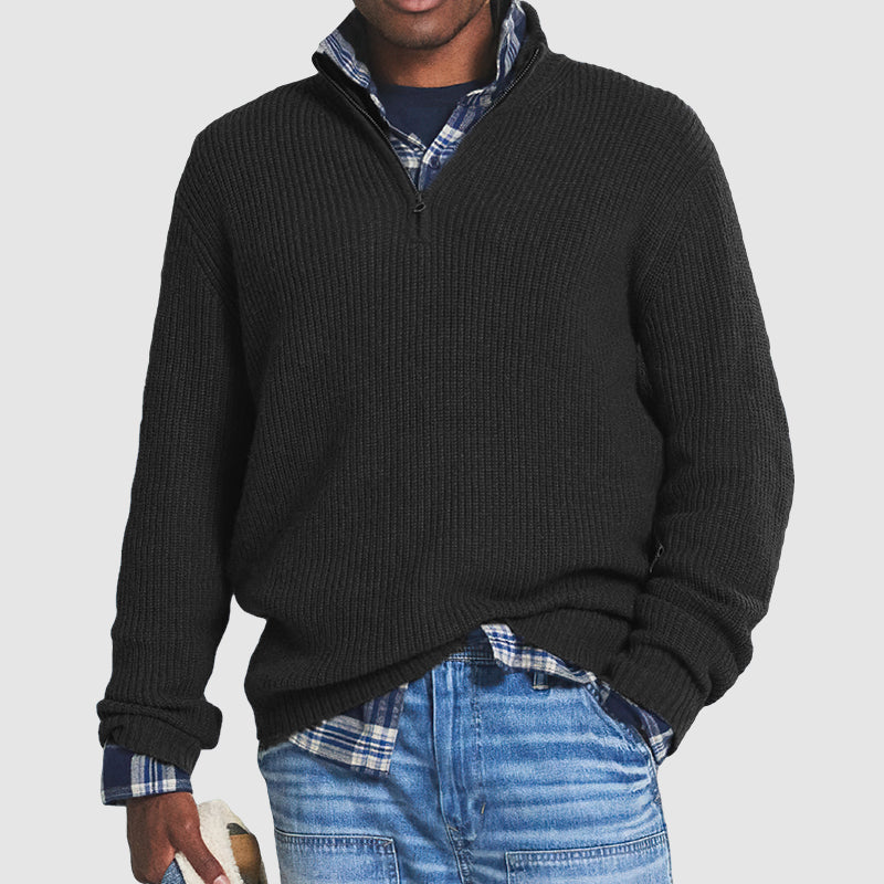 Half Zip Sweater | Ribbed Knit with Casual Fit