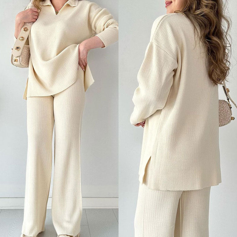 2 Piece Loungewear Set | Relaxed Fit with Wide Leg Trousers