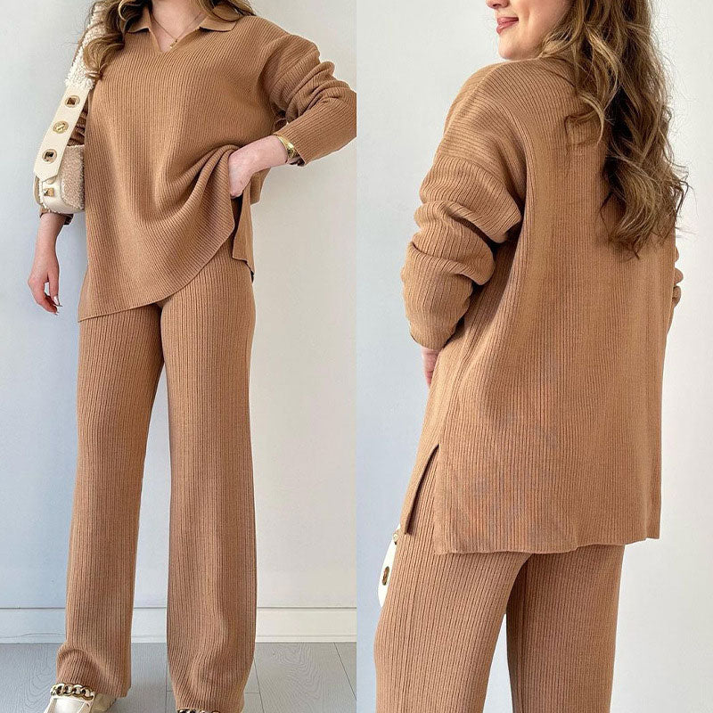 2 Piece Loungewear Set | Relaxed Fit with Wide Leg Trousers